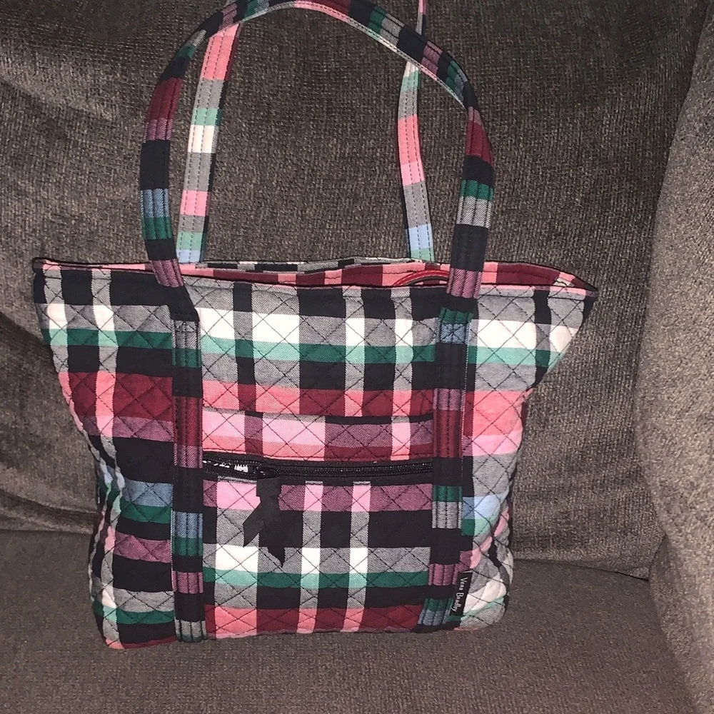 Vera Bradley Quilted Plaid Tote in Pink, Black & Green